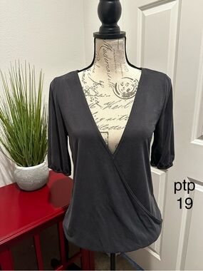 lavender field Black Wrap-Style V-Neck Blouse
